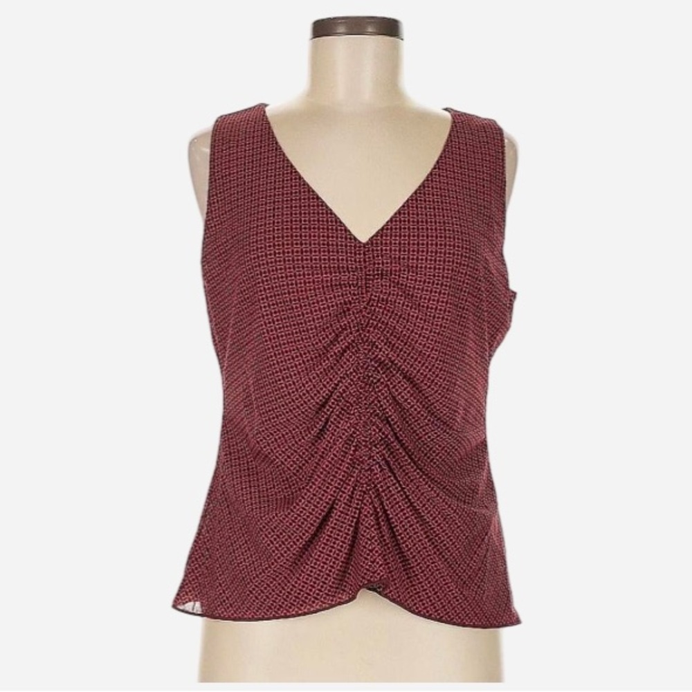 red cinched tank top with cute cool pattern